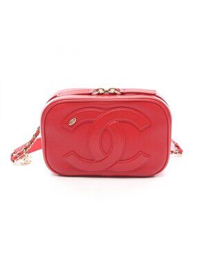 Chanel Waist Bag CC Logo Chain Red Leather